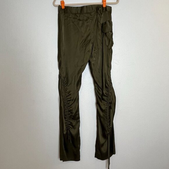 Philosophy Alberta Ferretti 100% Silk Satin Cinch Leg Skinny Pant Olive Green 4 - Picture 9 of 12